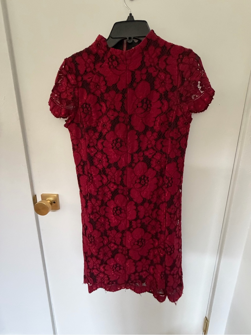 ANTONIO MELANI Deep Red Lace Sheath Dress